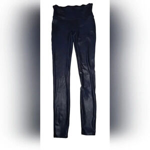 Spanx Women's Midnight Blue Metallic Faux Leather Athletic Yoga Leggings, S